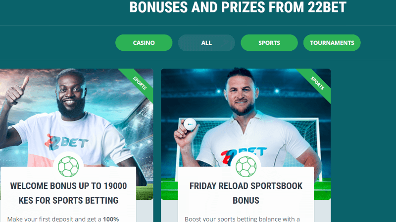 22Bet Kenya promotions page