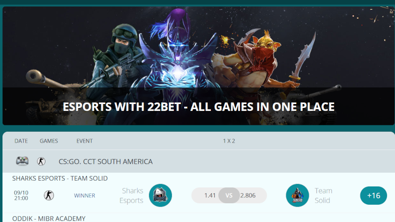 esports page at 22Bet Kenya