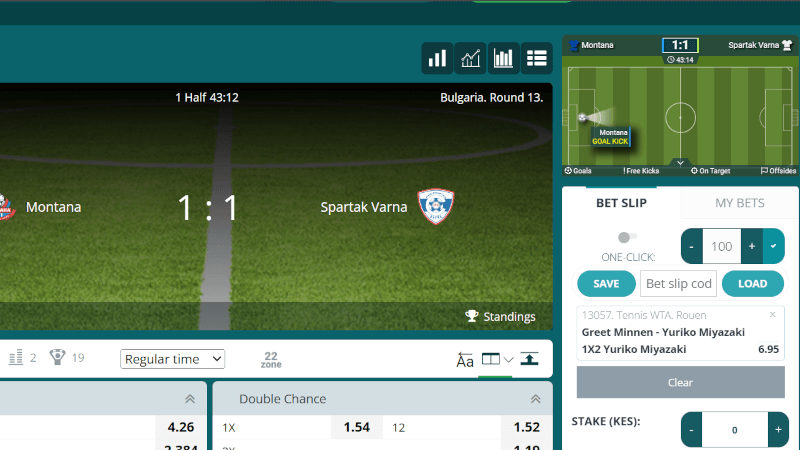 live football event between Montana and Spartak Varna at 22Bet Kenya