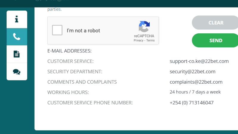 customer care contacts at 22Bet Kenya