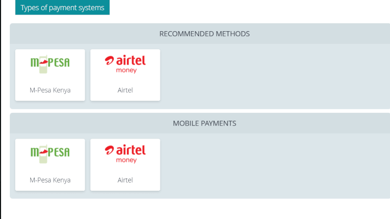 payment methods at 22Bet Kenya